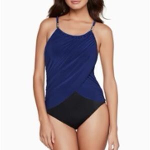 Magicsuit Blue and Black One Piece Swimsuit with Color-Block Design